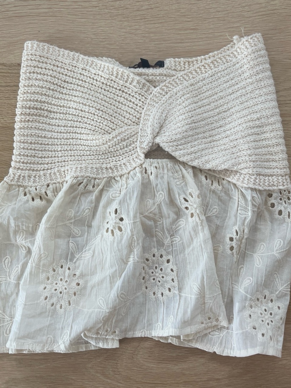Cream Knit & Eyelet Top